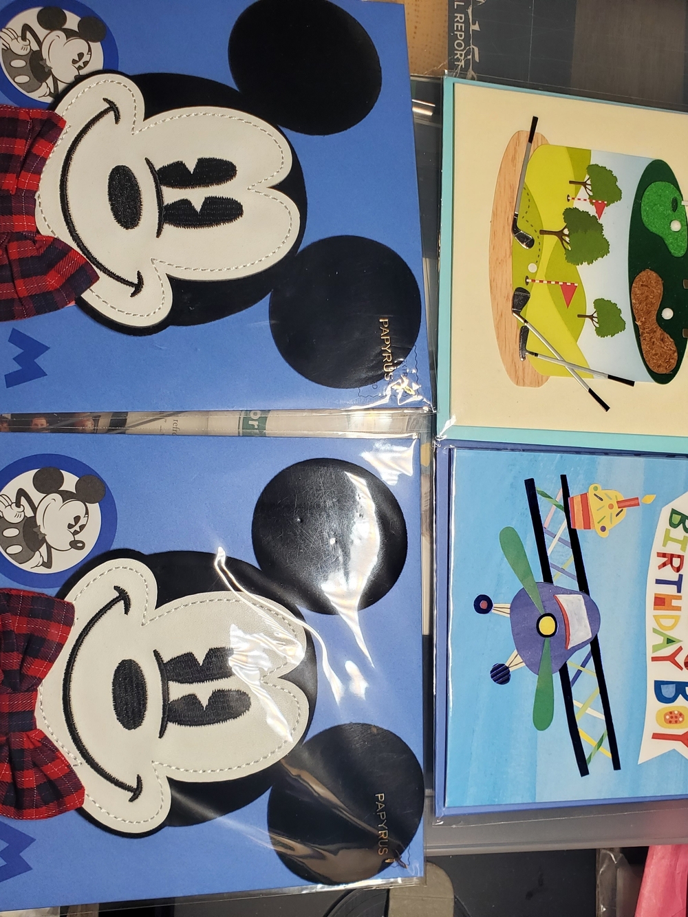 Lot of 4 Premium Papyrus Greeting Cards - Disney Mickey Mouse, Golf, Biplane
